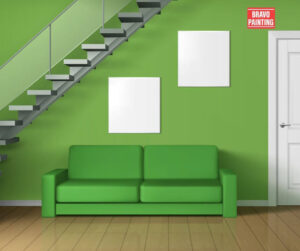 A Green Couch And Stairs
