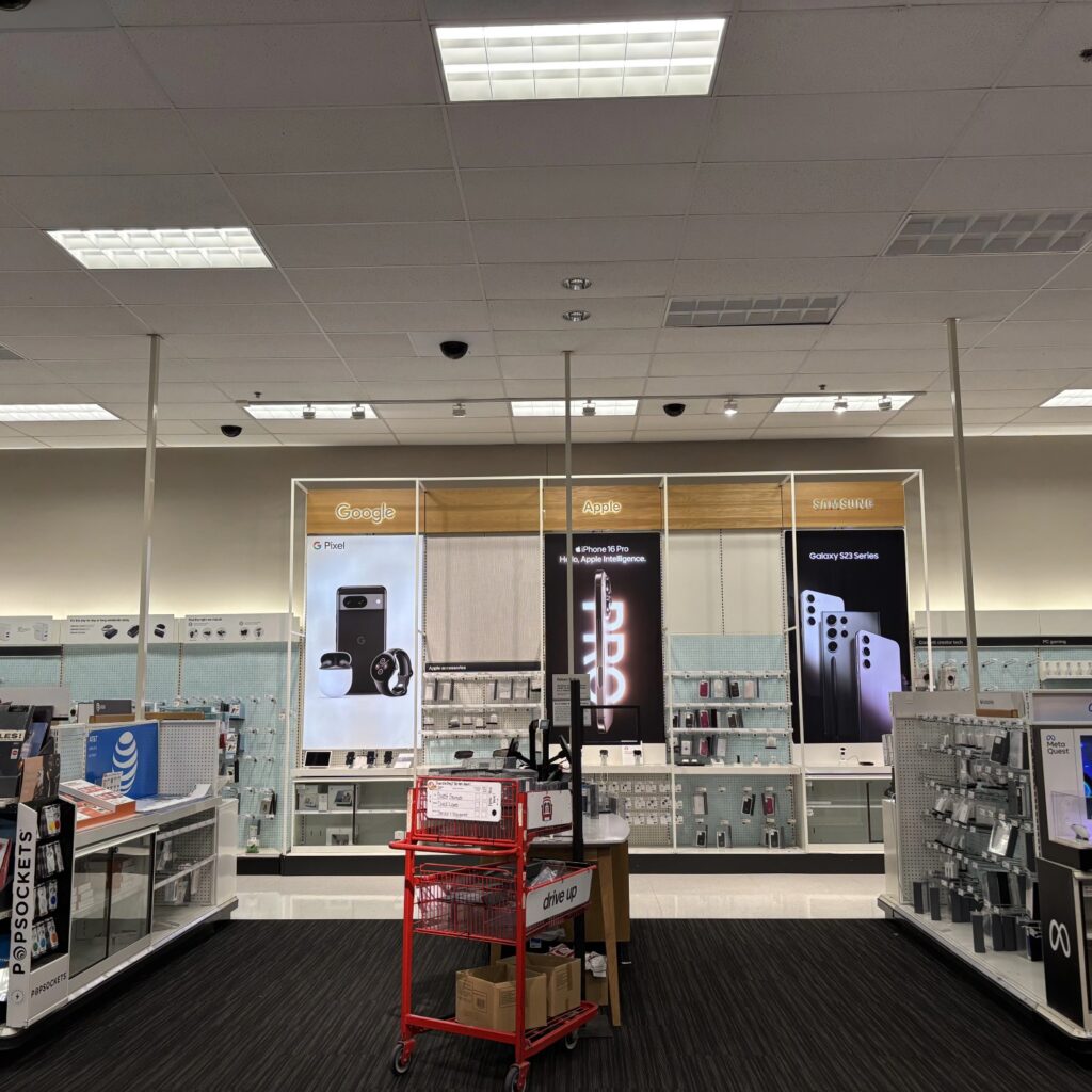 a store with shelves and shelves with electronics
