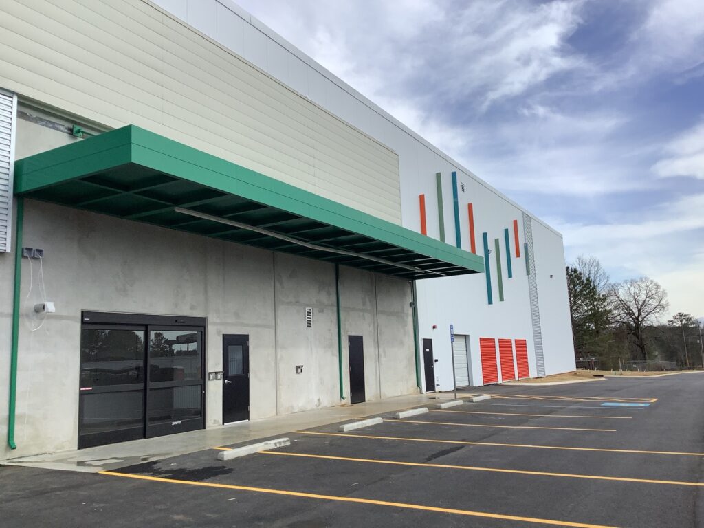 a building with a parking lot